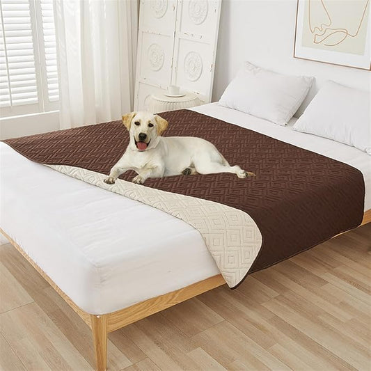 GIBZ Water Resistant Dog Bed Blanket Cover Large Anti Slip Pet Furniture Protector Washable Cat Quilted Mat for Couch, Coffee, 210x260cm