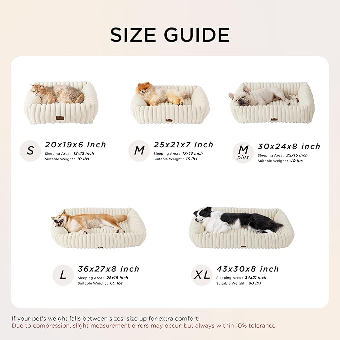 Bedsure Cute Dog Beds Large Sized Dog - Washable Furry Pet Beds, Rectangle Orthopedic Corduroy Fleece Puppy Beds with Removable Zipper Cover, 36x27x8inches,Sandy Beige