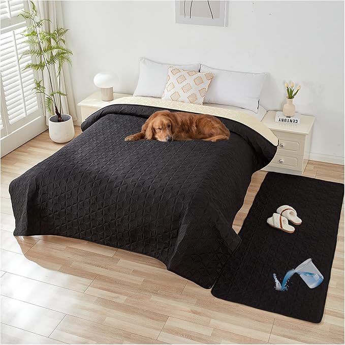 Waterproof Dog Bed Cover Pet Blanket, Soft Pet Couch Covers for Sofa Washable, Bed Couch Sofa Furniture Protector for Puppy Cat Kids (Black,170 * 210 CM)