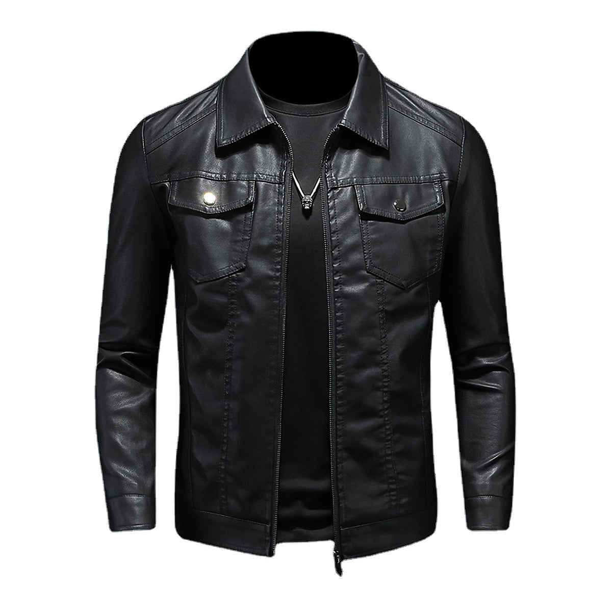 ZFBAOJT Mens Leather Jacket Motorcycle Black Biker Jackets Vintage Faux Leather Outwear Casual L