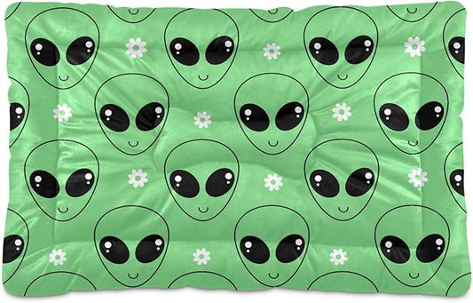 Pet Bed Green Alien Cartoons Daisy Flower Dog Bed Mat Absorbing Non Slip Pad Pet Sleeping Mat for Small, Medium, and Large Dogs Puppy Cat 36 in x 24 in