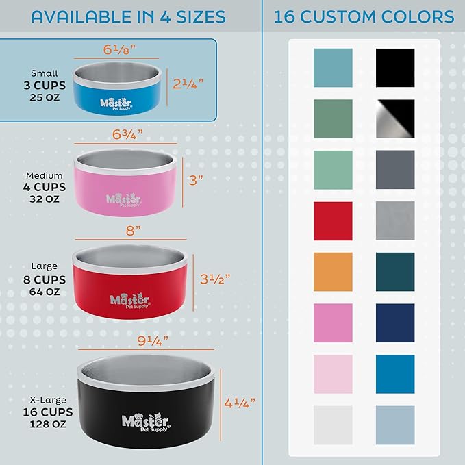 Master Pet Supply Stainless Steel Dog Bowls - 25 oz, Heavy Duty - Crimson Flame, Double Wall Extra-Thick Insulated, Non-Slip Pet Water Bowl for Dogs, Cats & Pets, Anti Rust Metal, Dish Washer Safe