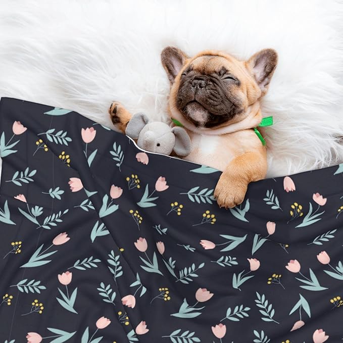 Pet Blanket for Couches and Beds, Shabby Chic Floral Tulips Flower Pink, Reversible Double Sided Plush Design with Soft Bumpy Texture and Smooth Surface, Furniture Protector