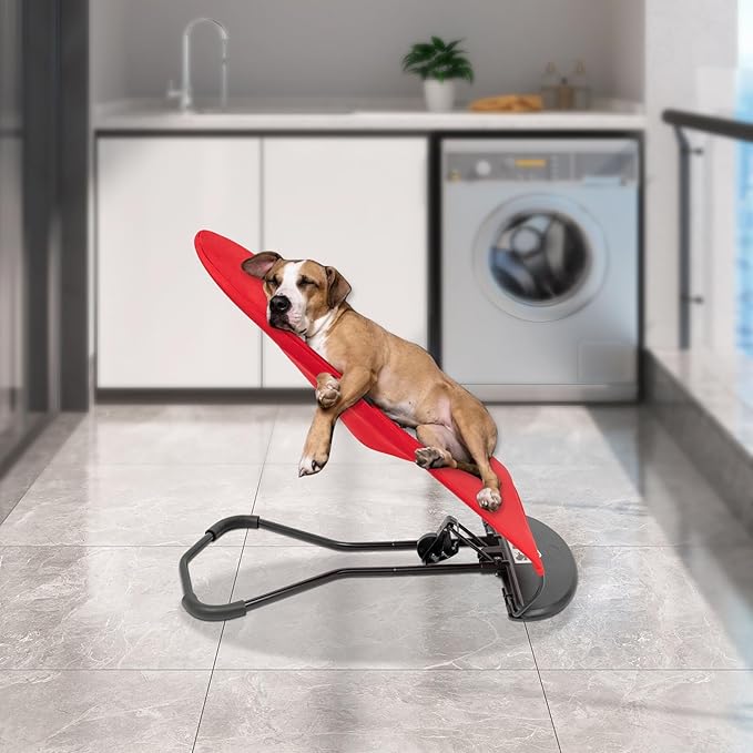 Pet Rocking Chair, Portable Foldable Pet Rocker Bed with 3-Level Adjustable Height, No Assembly Required Breathable Pet Lounger for Small Dogs & Cats Under 33lbs (Red)