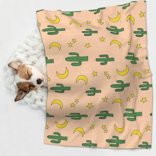 Pet Blanket for Travel and Home, Cactuses Moon, Reversible Plush Dot Design with Soft Grip Texture on One Side Perfect for Car Seats Moving Vehicles