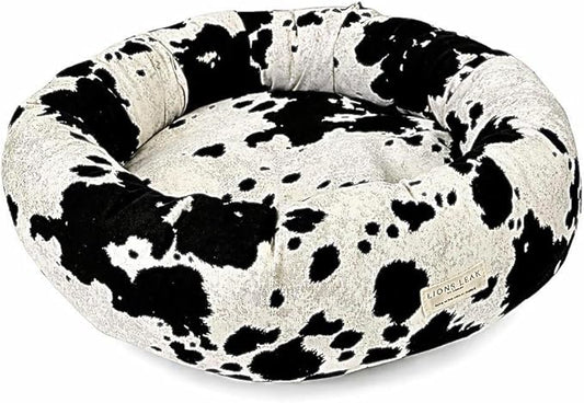 Organic Cotton Canvas Dog Bed: Removable Cover, Natural Fill - Made in USA (Cow Print Black White, X Small 18" x 6" inches)