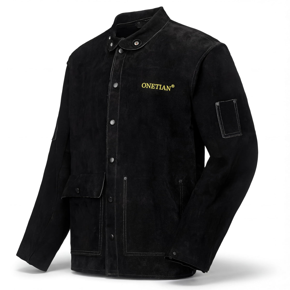 ONETIAN Black Leather Welding Jacket,Flame Heat Resistant (M)
