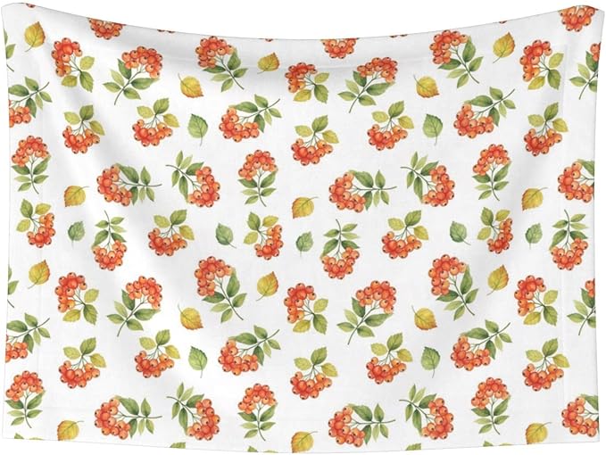Dog and Cat Blanket in One, Flower Berries Autumn Orange Art Pattern, Double Sided Plush Throw with Raised Dot Pattern on One Side and Flat Velvet on Other for Variety