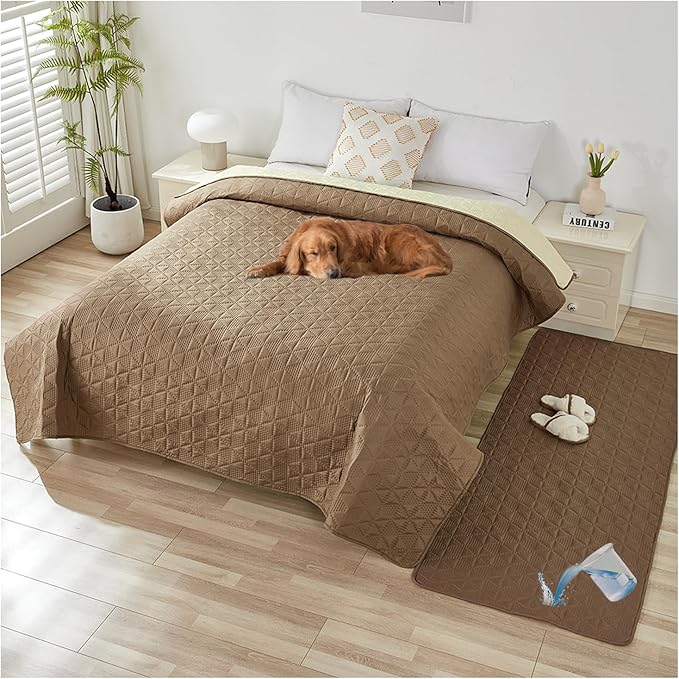 Waterproof Dog Bed Cover Pet Blanket, Soft Pet Couch Covers for Sofa Washable, Bed Couch Sofa Furniture Protector for Puppy Cat Kids (Khaki,210 * 305 CM)