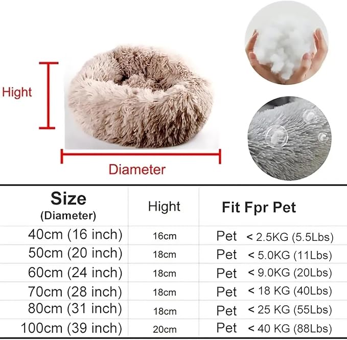 Calming Dog Bed for Small Dogs, Calming Donut Cuddler Pet Bed Anti Anxiety Round Dog Bed Fluffy Plush Faux Fur Cat Bed,Pink,31.5IN