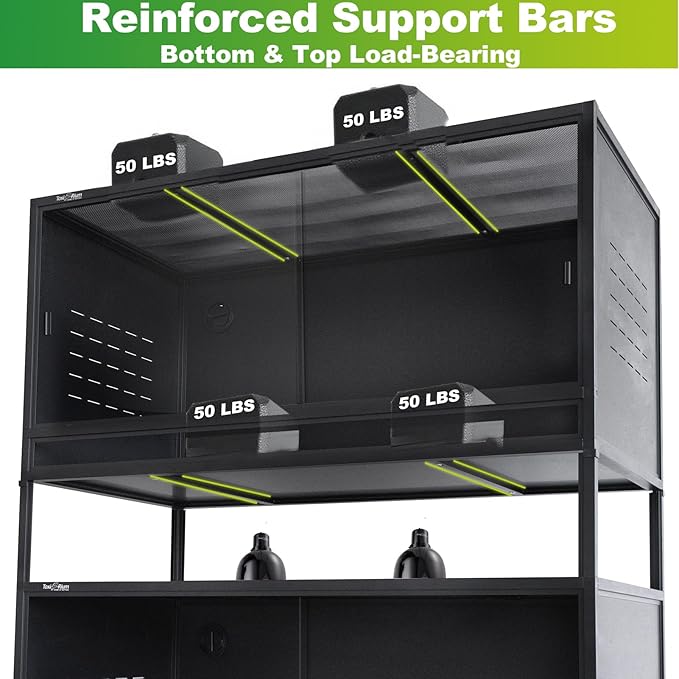 PVC Reptile Enclosure 48" x 24" x 24" Space Efficient Reptile Terrarium 120 Gallon Large Tank for Bearded Dragon Lizard Snake, Wide Breeding Vivarium Area with Sliding Doors Lock (2pcs-Black Panels)