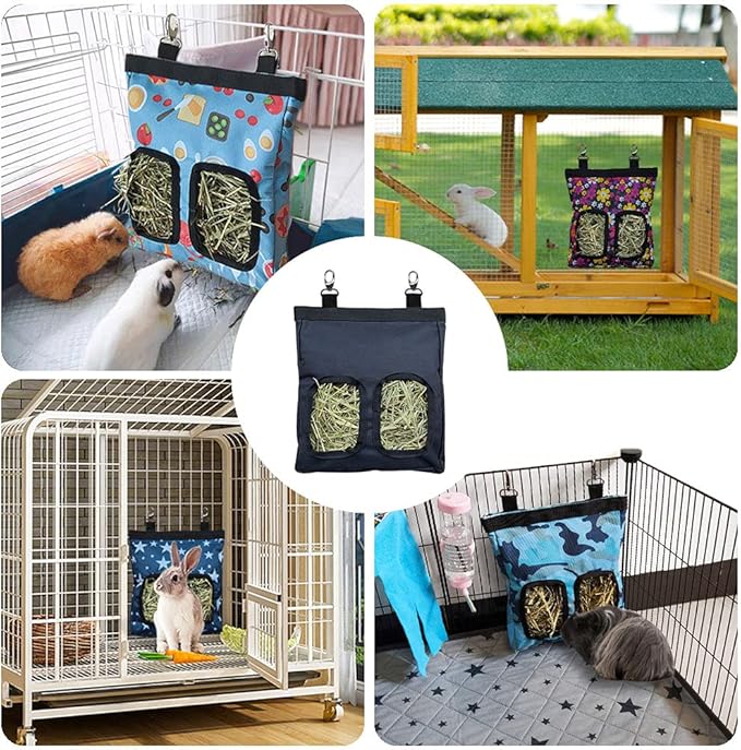 Guinea Pig Hay Feeder, Hanging Rabbit Hay Feeder Bag for Guinea Pigs Bunnies Chinchillas. Pure Black