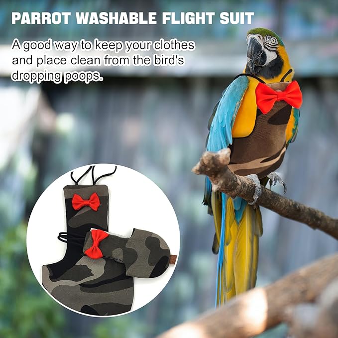 Bird Diaper Washable Reusable Parrot Flight Suit Nappies Protective Breathable Parrot Nappy Clothes for Parakeet, Macaw, Budgie, Canary, Cockatiel (Camouflage, XL)