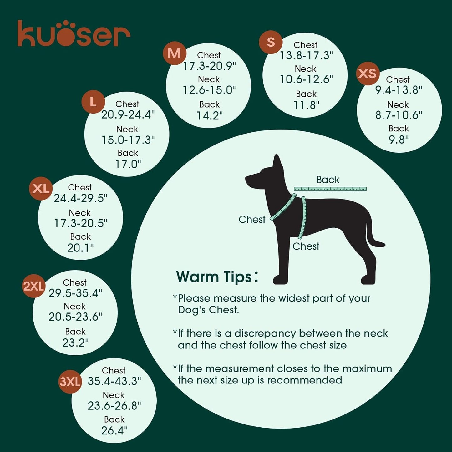 Kuoser Waterproof Dog Coat, Reversible Dog Jacket for Large Dogs, Adjustable Durable Doggie Winter Coat for Groowing Puppies Warm Puppy Cold Weather Apparel, RoyalBlue L