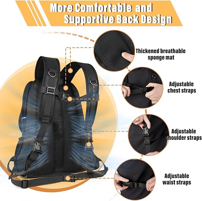 YUDODO Dog Front Carrier Backpack, Adjustable Breathable Pet Carrier for Small Dogs, Ventilated Puppy Back Pack with Safety Belt, Lightweight Doggy Backpack for Hiking Outdoor(Jet Black, L:9-13.5 lbs)