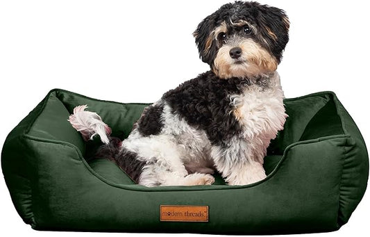 Modern Threads Luxury Dog Bed - Comfortable Tufted Velvet Cushion for Small to Large Dogs - Machine Washable - Durable & Cute Sleep Space for Pets - Pamper Your Pet with Cozy Beds - Forest Green