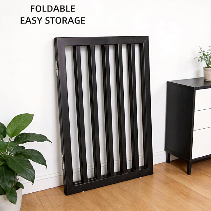 ZJSF Freestanding Indoor Dog Gate for House Foldable Wood Puppy Gate for Doorways Pet Gate for Stairs Extra Wide Pet Fence, Black, 32" Height 2 Panels