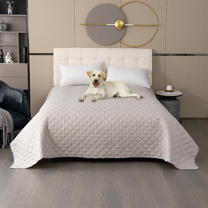 GIBZ Waterproof Dog Bed Cover Anti Slip Pet Furniture Protector Blanket Washable Thick Quilted Mat, White, 76.2x177.8cm