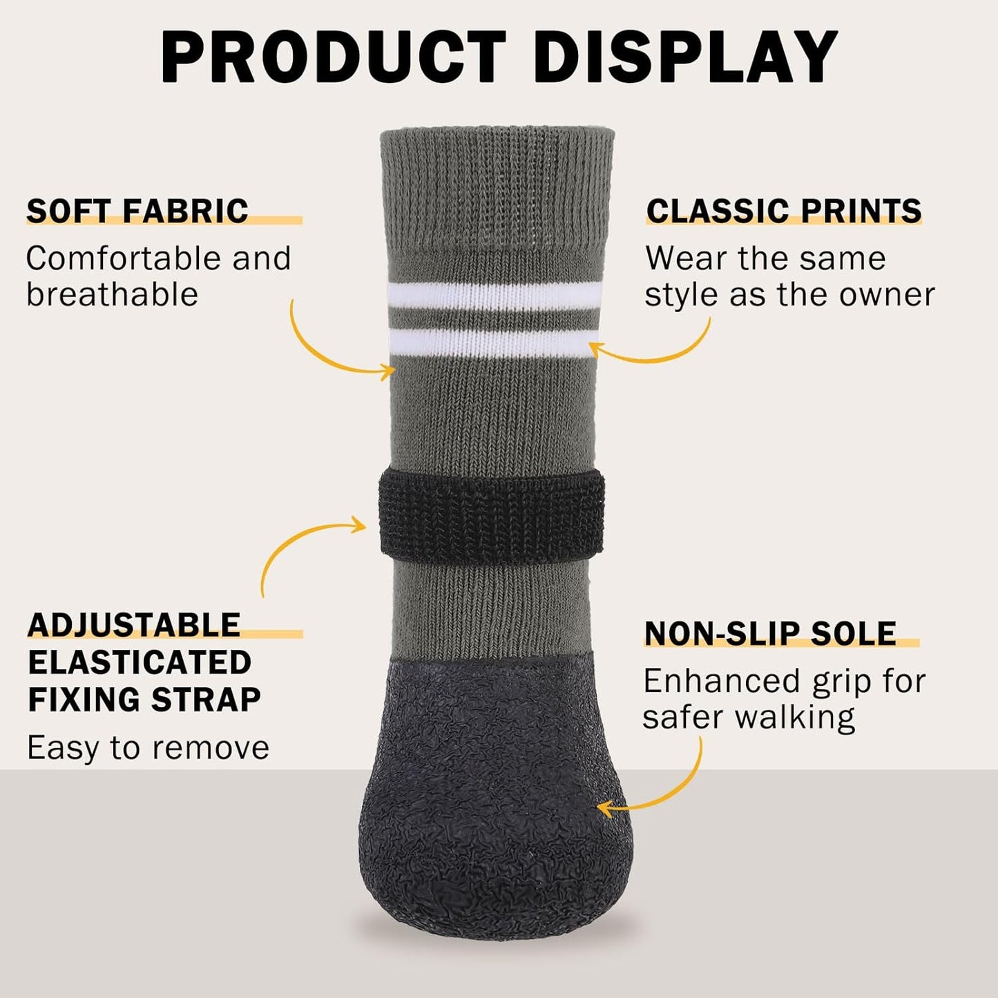 SCENEREAL Anti Slip Dog Boots & Paw Protectors for Hardwood Floor, Extended Dog Socks to Prevent Licking Paws, Waterproof Pet Snow Rain Shoe for Winter Large Senior Dogs, Grey L