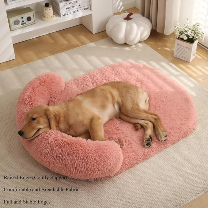 Calming Dog Bed - Fluffy Plush Mat with Removable Washable Cover | Furniture Protector for Large Dogs & Cats(Rainbow Colors,21.65X15.75X4.33in)