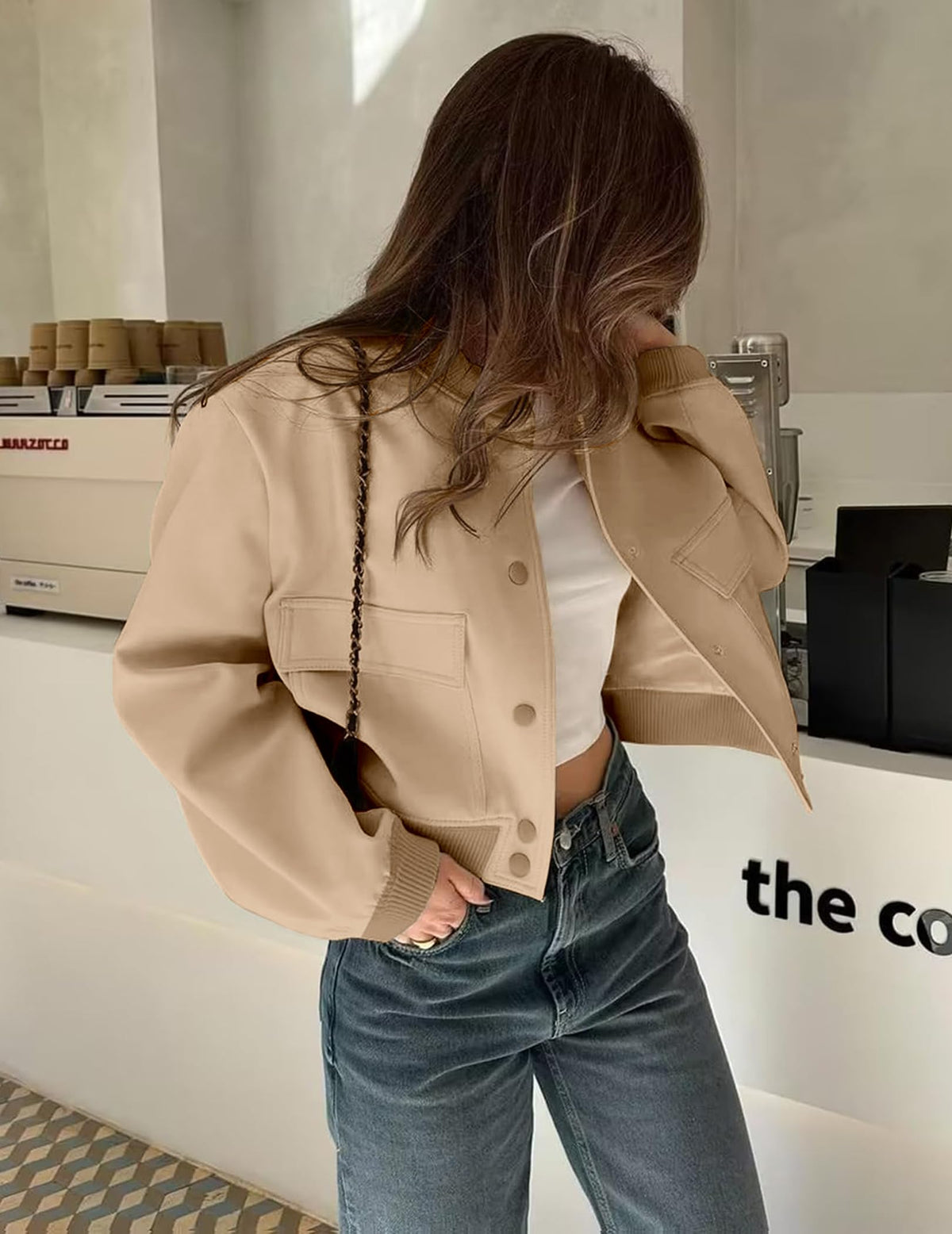 Zeagoo Ladies Jackets Cropped Bomber Shacket Stand Collared Coats Outerwear