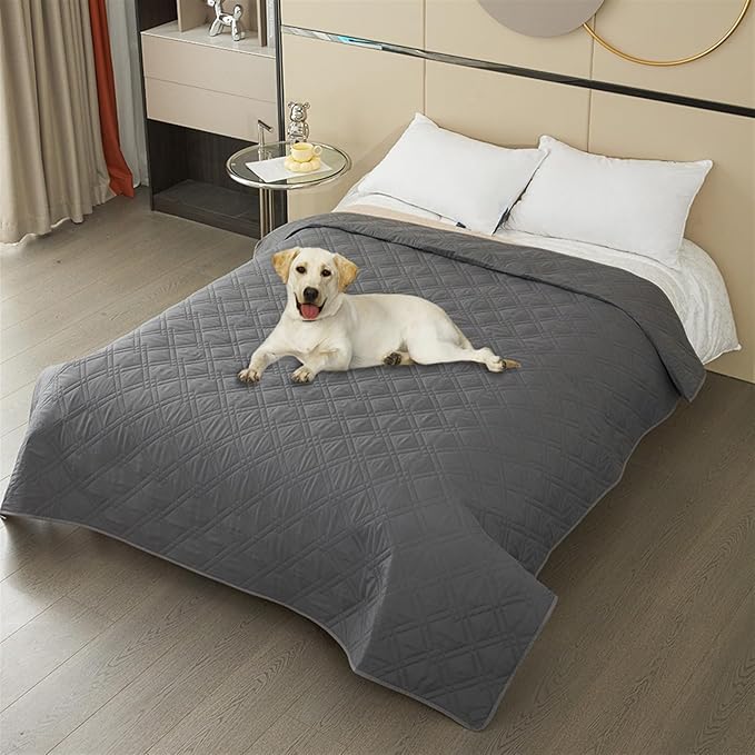 GIBZ Waterproof Dog Bed Cover Anti Slip Pet Furniture Protector Washable Blanket Large Soft Quilted Mat, Dark Grey, 130x210cm