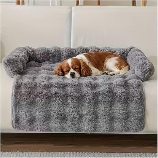 Dream Cloud Pet Sofa Bed, Washable Non-Slip Fluffy Plush Dog Mat for Furniture Protector Mat for Sofa Car & Floor for Small Medium Dogs & Cats (Dark Gray)