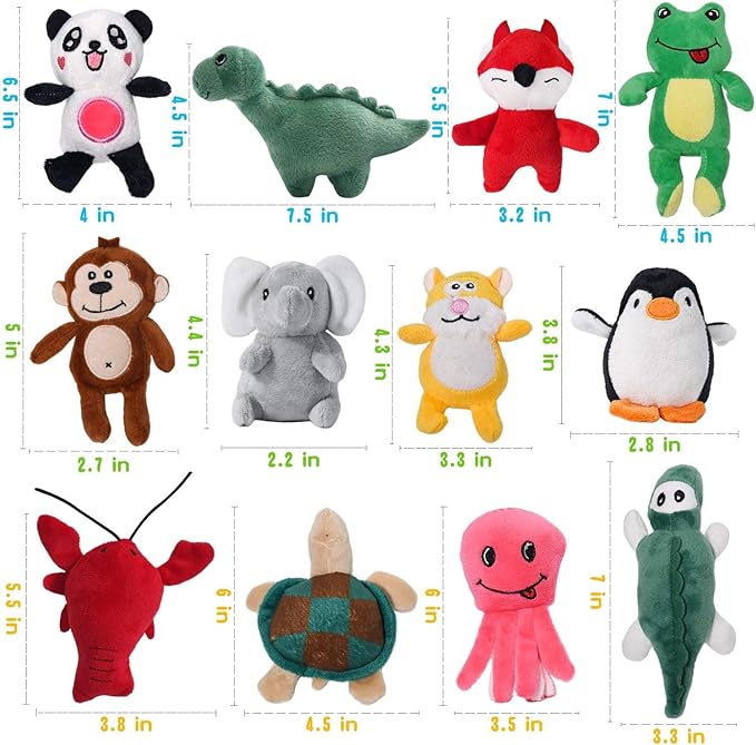 LEGEND SANDY Squeaky Dog Toys for Puppy Small Medium Dogs, Stuffed Samll Dog Toys Bulk with Plush Pet Doggie Toy Set, Cute Safe Pet Chew 12 Pack for Puppies Teething