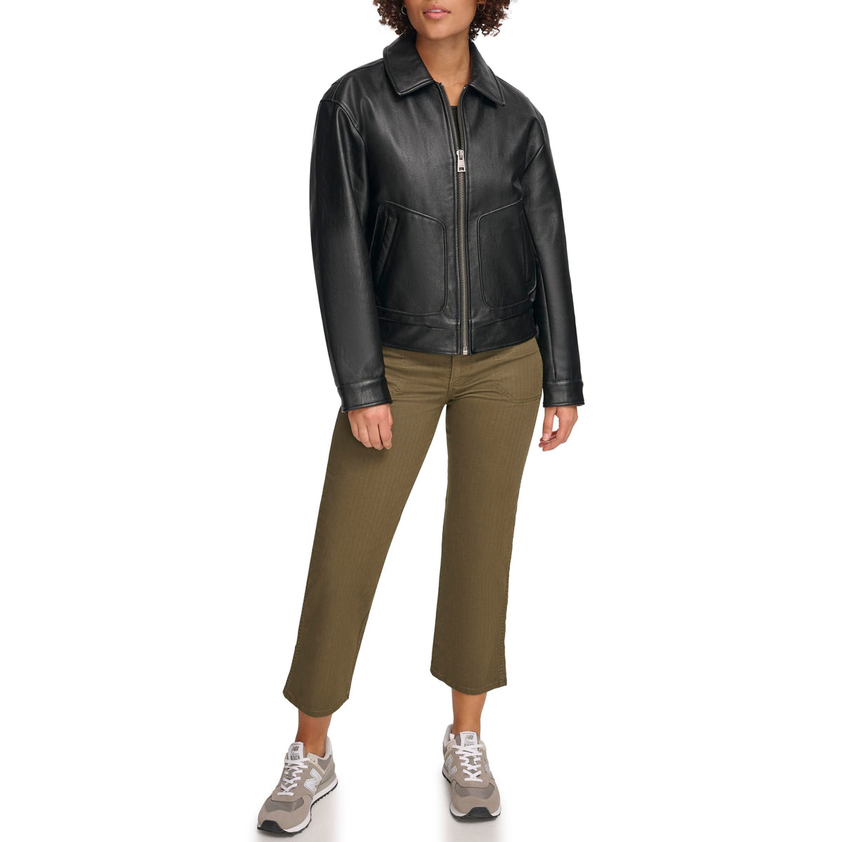 Levi's Women's Faux Leather Lightweight Dad Bomber Jacket, Pebbled Black, Large