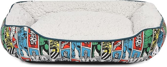 Marvel Avengers Comic Book Dog Cuddler Bed | Plush Washable Elevated Dog Bed