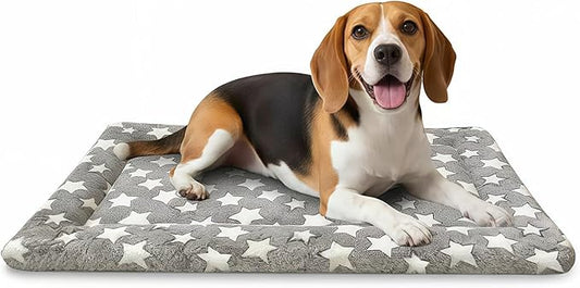 Dog Bed Mat, Dual-Sided Dog Crate Bed Mat - Ultra Soft & Machine Washable Kennel Pad for Medium Dogs, All-Season Comfort Pet Bed for Crates, Travel, and Home, Star Gray, 30 x 18 Inch