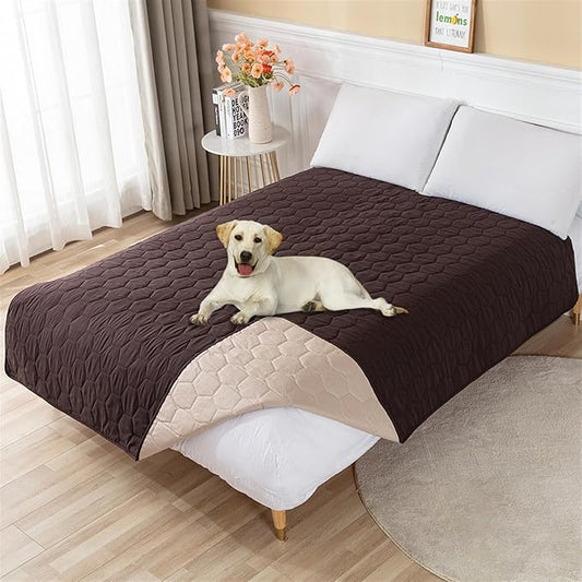 GIBZ Waterproof Dog Bed Cover Anti Slip Pet Furniture Protector Washable Blanket Large Soft Quilted Mat, Coffee, 170x210cm