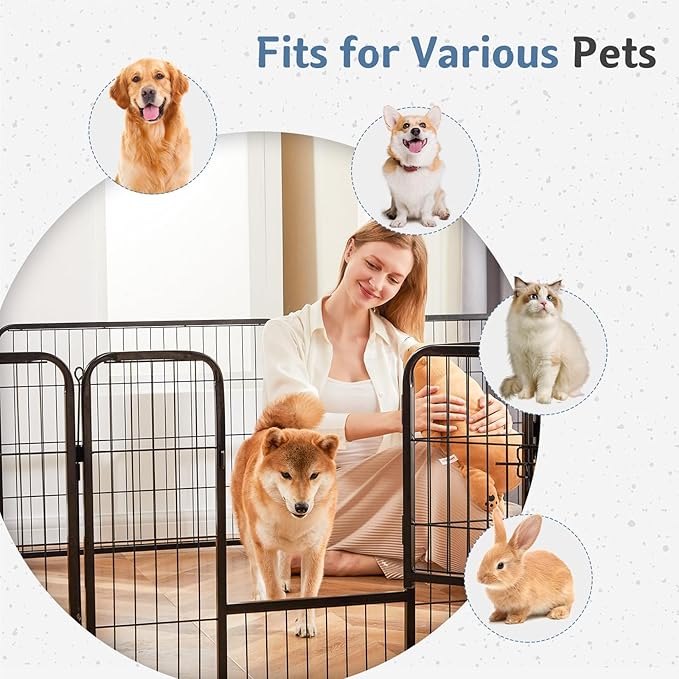 DUMOS Dog Playpen Indoor, Metal 32 Inch 8 Panels Foldable Pet Fence with Door, Outdoor Small Medium Large Dog Puppy Portable Exercise Play Pen for RV Camping, Trips, Play Yard
