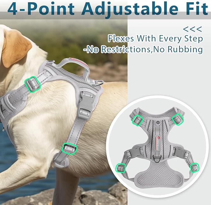 BARKBAY Dog Harness No Pull with ID Tag Pocket - Heavy Duty, Reflective, Easy Control for Large Dogs(Grey,XL)