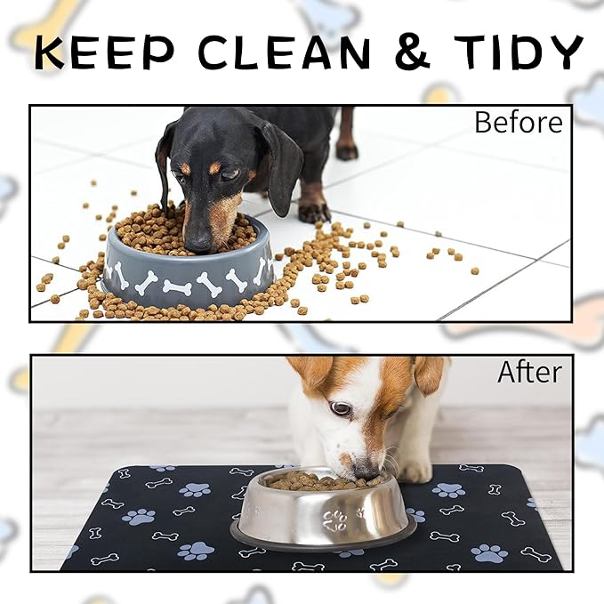 Pet Cat Dog Food Non Slip Mat for Water Bowl, Quick Dry Absorbent Feeding Mat, 18.1 * 11.8 in, Black