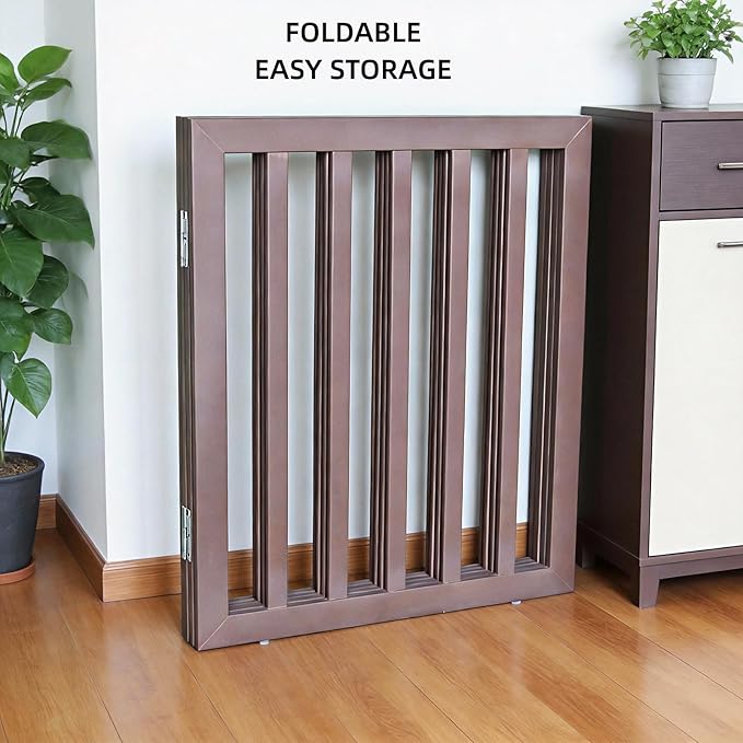 Dog Gate Indoor, Freestanding Dog Fence for The House, Doorways, Hallways,or Stairs,Pet Gate Foldable Wooden,Expandable 32" Height 6 Panels,Brown