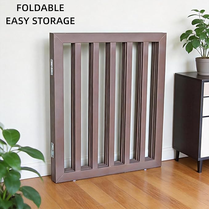 ZJSF Freestanding Indoor Dog Gate for House Foldable Wood Puppy Gate for Doorways Pet Gate for Stairs Extra Wide Pet Fence, Brown, 32" Height 3 Panels