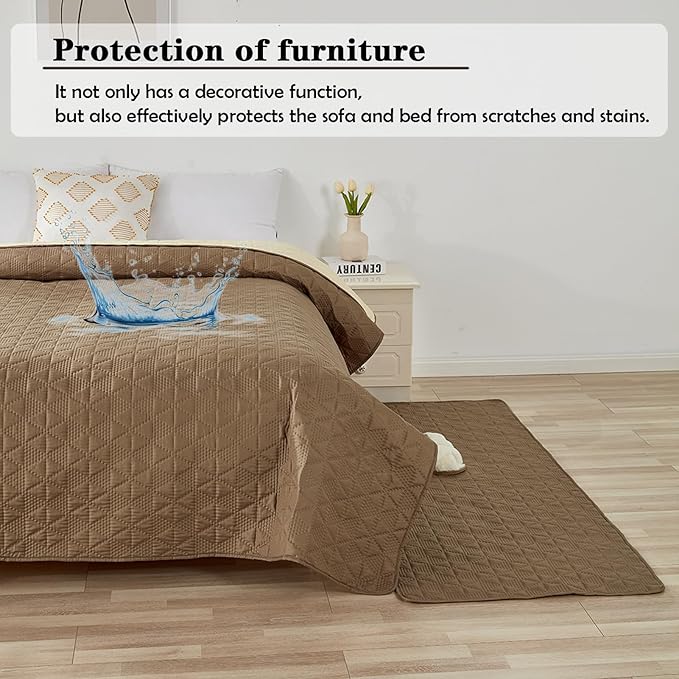 Waterproof Dog Bed Cover Pet Blanket, Soft Pet Couch Covers for Sofa Washable, Bed Couch Sofa Furniture Protector for Puppy Cat Kids (Khaki,210 * 260 CM)