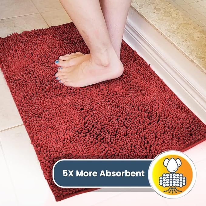 Muddy Mat® | Super Absorbent Door Mat Indoor, Microfiber Quick Dry Chenille Entryway Rug, Non-Slip Front Door Mat, Indoor Mats for Entryway, Machine Washable Pet Rug, Red 24" x 72"