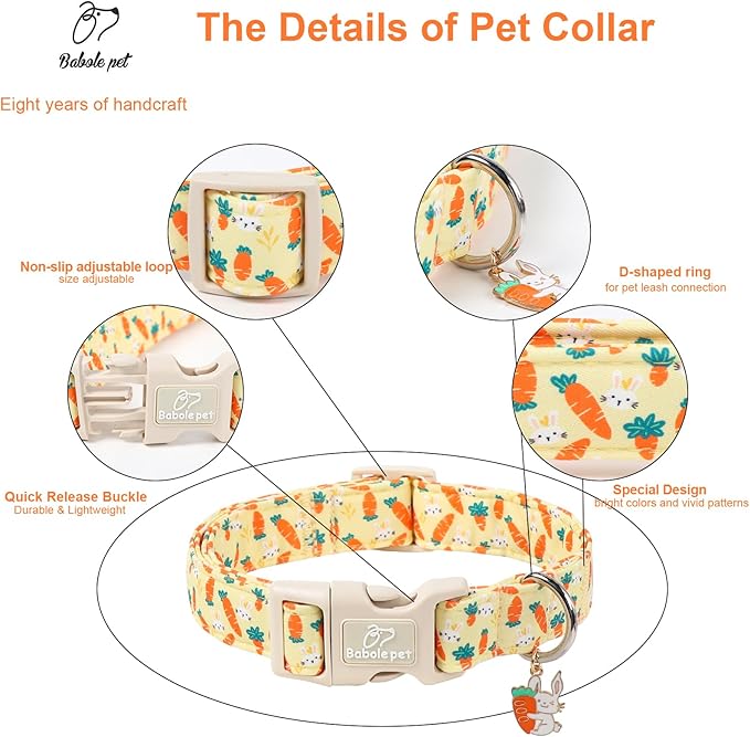 Easter Dog Collar for Small Dogs - Cute Carrot Bunny Easter Collars for Boy Girl Dogs, Lightweight Adjustable Yellow Cartoon Holiday Dog Collar S