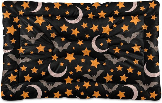 Pet Bed Halloween Moon Night Sky Bats Dog Bed Mat Absorbing Non Slip Pad Pet Sleeping Mat for Small, Medium, and Large Dogs Puppy Cat 36 in x 24 in
