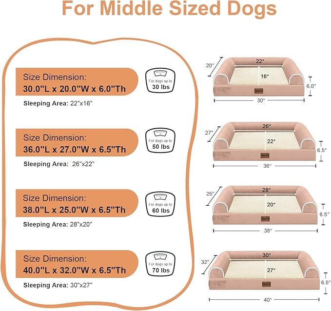 Large Dog Bed Orthopedic Washable: Beds Bolster XL Bed Big XLarge Dogs Memory Foam Sofa Couch Waterproof Removable Cover - Pink