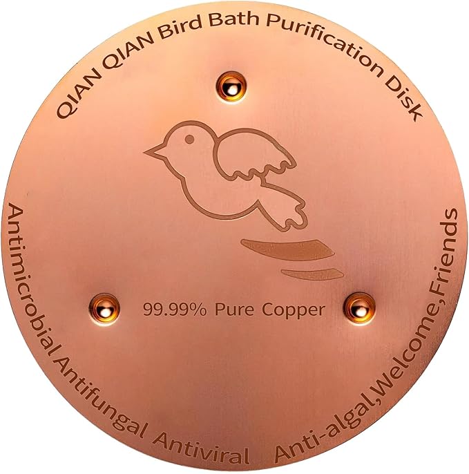 Bird Bath Copper Disk, Copper Bird Bath Purification Disk, Pure Copper Cleaning Disk with Triple-Point Support for Physical Safe Clean Water All-Season, Universal Fit for Outdoor Bird Baths & Bowls