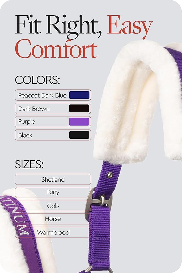 HORZE Howard Soft Fleece Padded Adjustable Polyester Horse Halter - Purple - Pony