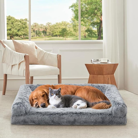 Orthopedic Dog Bed for Extra Large Dogs Breeds, Dog Sofa Beds with Pillow,High Density Egg Crate Foam Dog Beds,Waterproof Deluxe Plush Couch Dog Bed with Removable Washable Cover