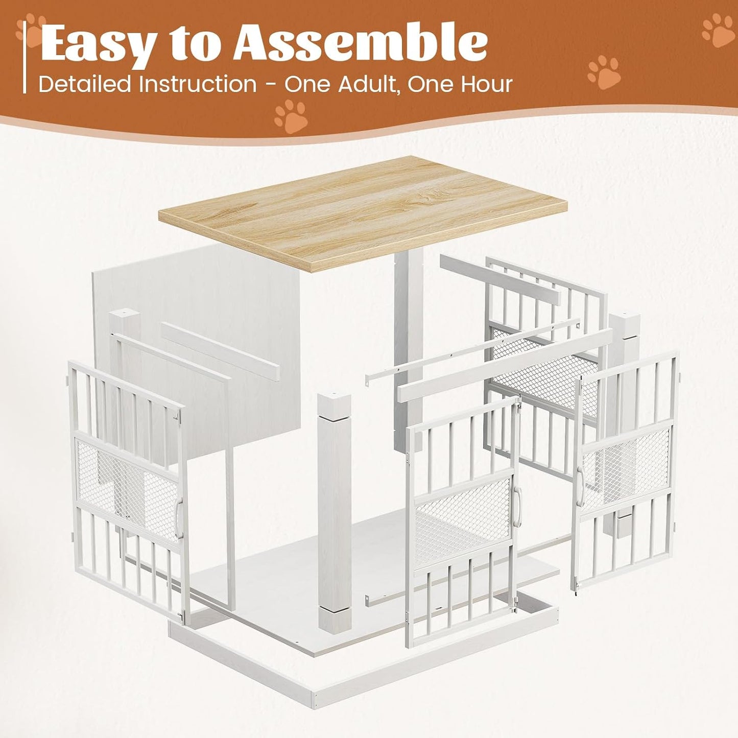 VOPEAK Dog Crate Furniture, Chew Resistant Dog Crate for Dogs, Heavy Duty Dog Crates Dog Kennel Cage Indoor with Double Doors, End Table for Bedroom Living Room (White, 27.5" L x 20" W x 23.6" H)