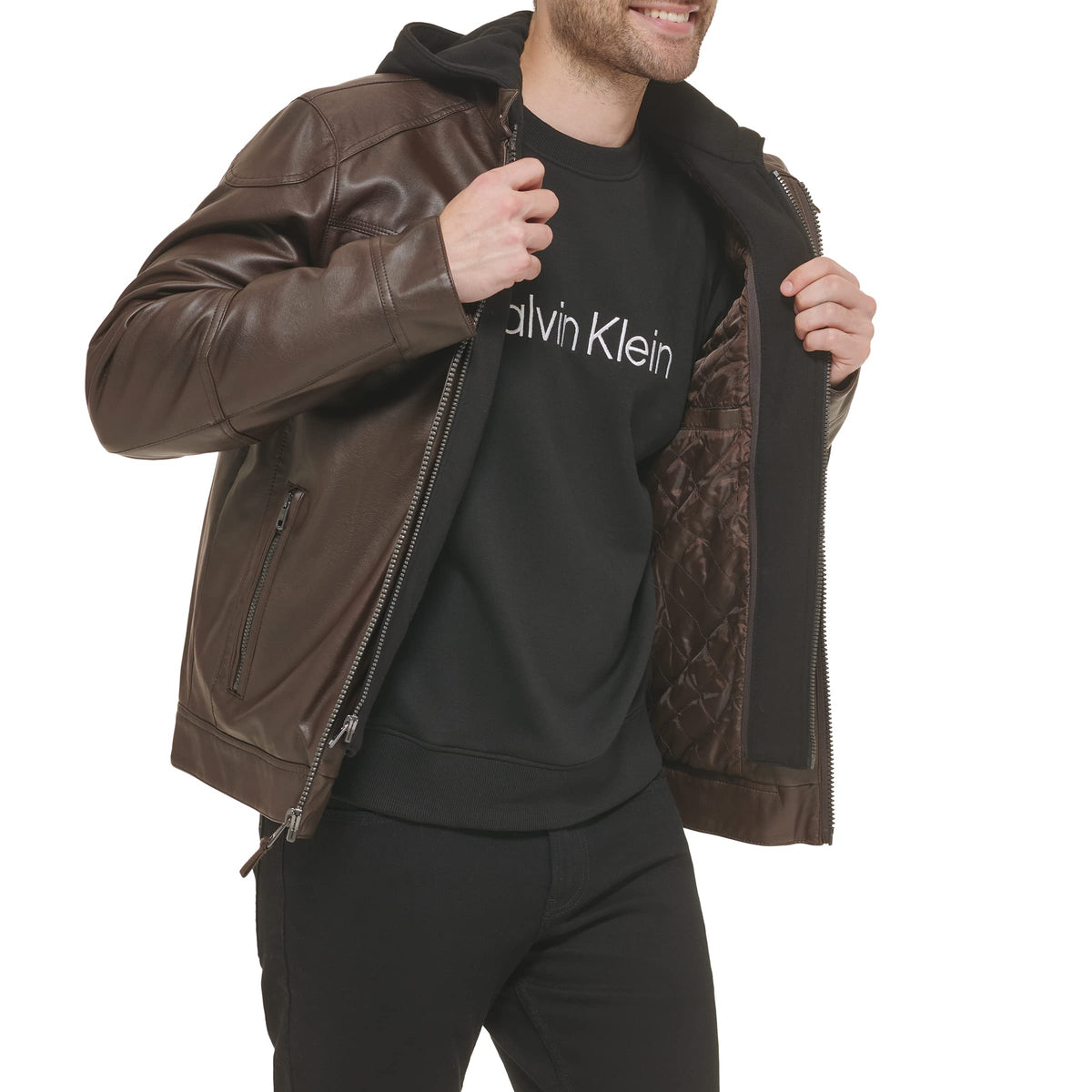 Calvin Klein Men’s Motorcycle Jacket With Removable Hoodie