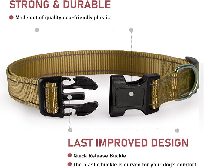 Reflective Dog Collar with Buckle Adjustable Safety Nylon Collars for Small Medium Large Dogs, Brown S