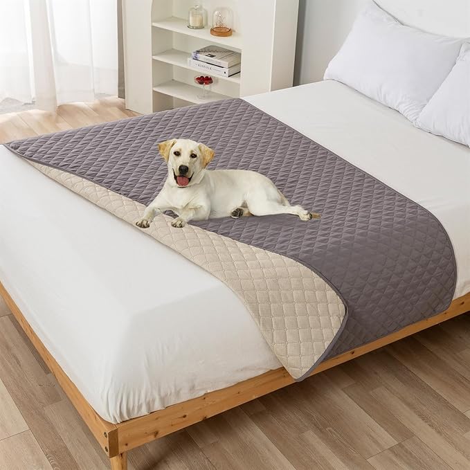 GIBZ Water Resistant Dog Bed Blanket Cover Large Anti Slip Pet Furniture Protector Washable Cat Quilted Mat for Couch, Grey, 210x210cm