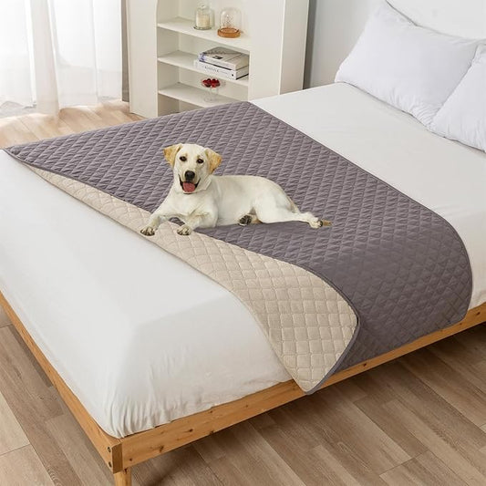 GIBZ Water Resistant Dog Bed Blanket Cover Large Anti Slip Pet Furniture Protector Washable Cat Quilted Mat for Couch, Grey, 210x305cm